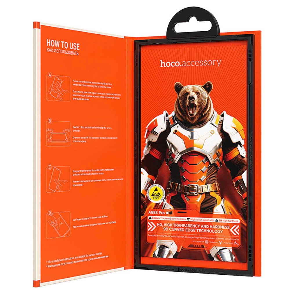 Захисне скло Apple iPhone 16 Pro, Hoco A888 Pro Bear, Чорний - № 8 Захисне скло Apple iPhone 16 Pro, Hoco A888 Pro Bear, Чорний - № 8