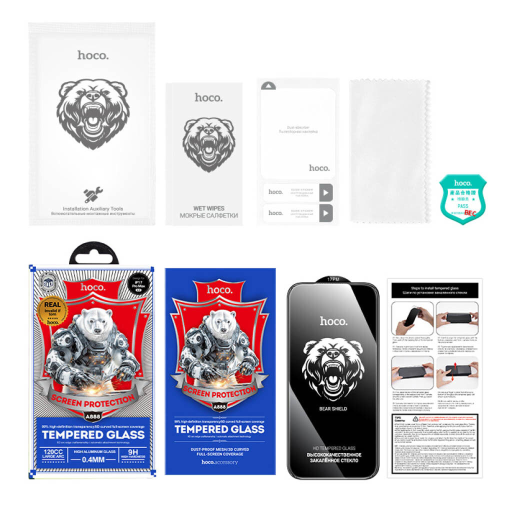 Защитное стекло Apple iPhone 16 Pro, Hoco A888 Bear, Черный - № 7 Защитное стекло Apple iPhone 16 Pro, Hoco A888 Bear, Черный - № 7