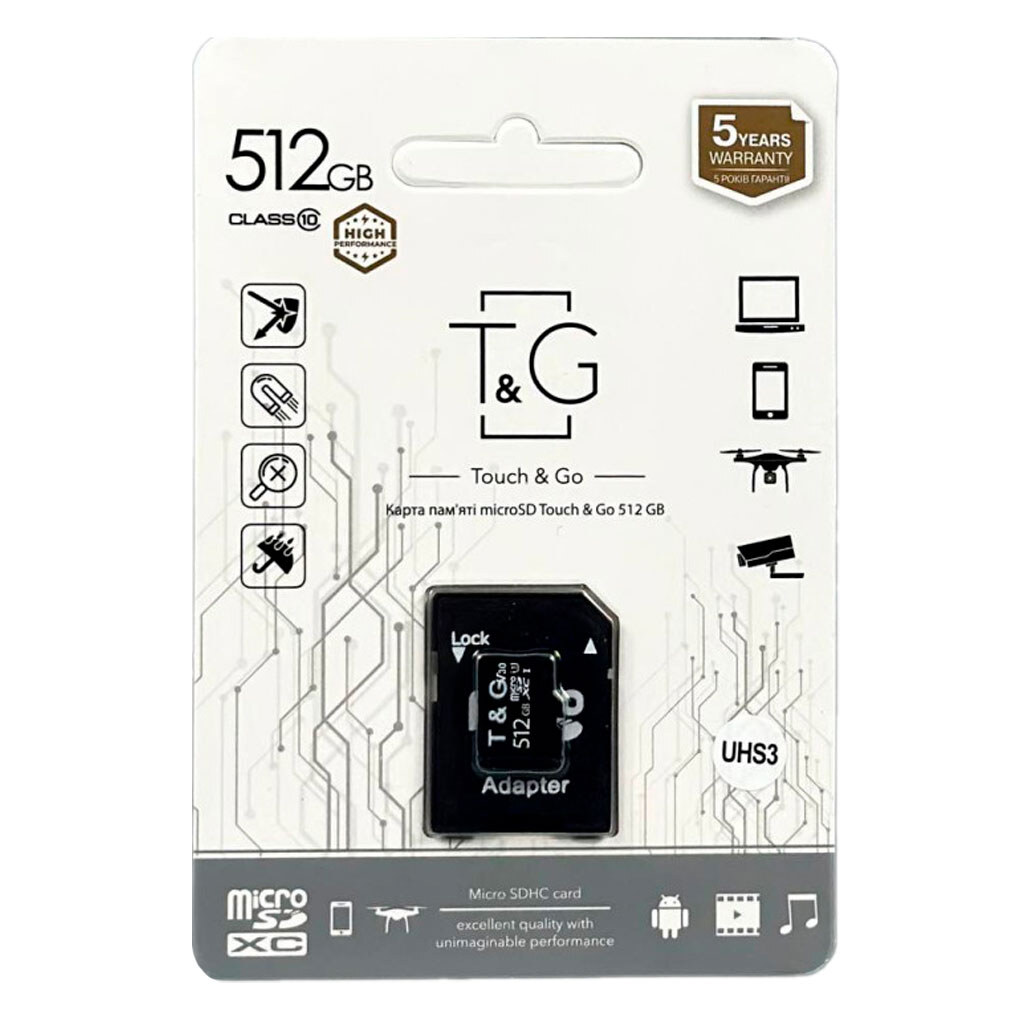 Карта памяти T&G MicroSDXC UHS-3, 512 Гб. - № 1 Карта памяти T&G MicroSDXC UHS-3, 512 Гб. - № 1