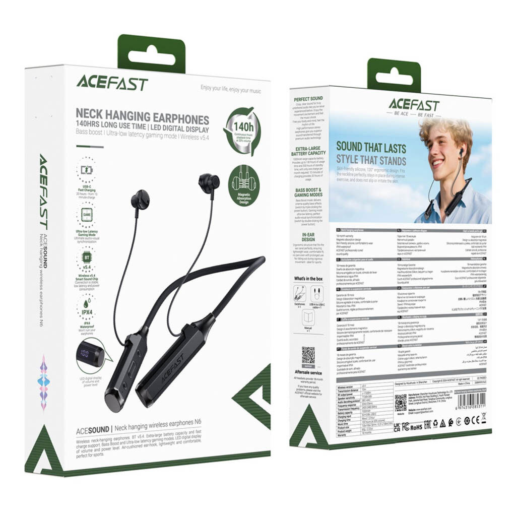 Bluetooth-гарнітура AceFast N6 Sport, Стерео, Чорний - № 7 Bluetooth-гарнітура AceFast N6 Sport, Стерео, Чорний - № 7