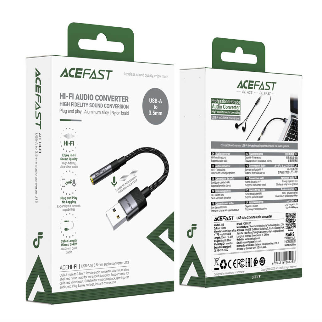Адаптер AceFast J13, USB, 3.5 мм., Черный - № 7 Адаптер AceFast J13, USB, 3.5 мм., Черный - № 7