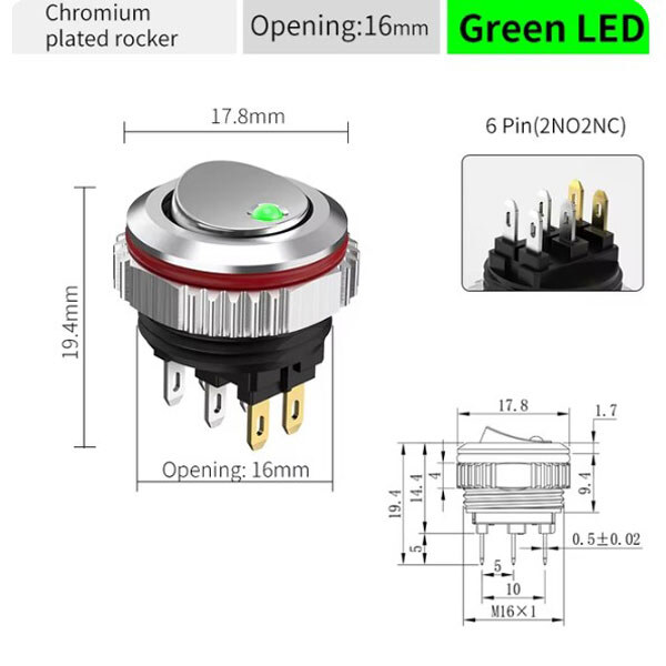 Микропереключатель рокерный CX16-Y222/G5-24V/S(L) - № 1 Микропереключатель рокерный CX16-Y222/G5-24V/S(L) - № 1