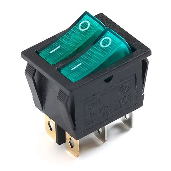 Микропереключатель рокерный KCD6 Rocker Switch Green Light 6P - № 1 Микропереключатель рокерный KCD6 Rocker Switch Green Light 6P - № 1