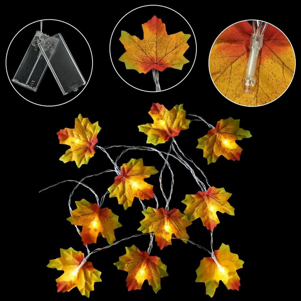 Гирлянда декоративная на батарейках Осенние листья 10 ламп 2 м - № 2 Гирлянда декоративная на батарейках Осенние листья 10 ламп 2 м - № 2