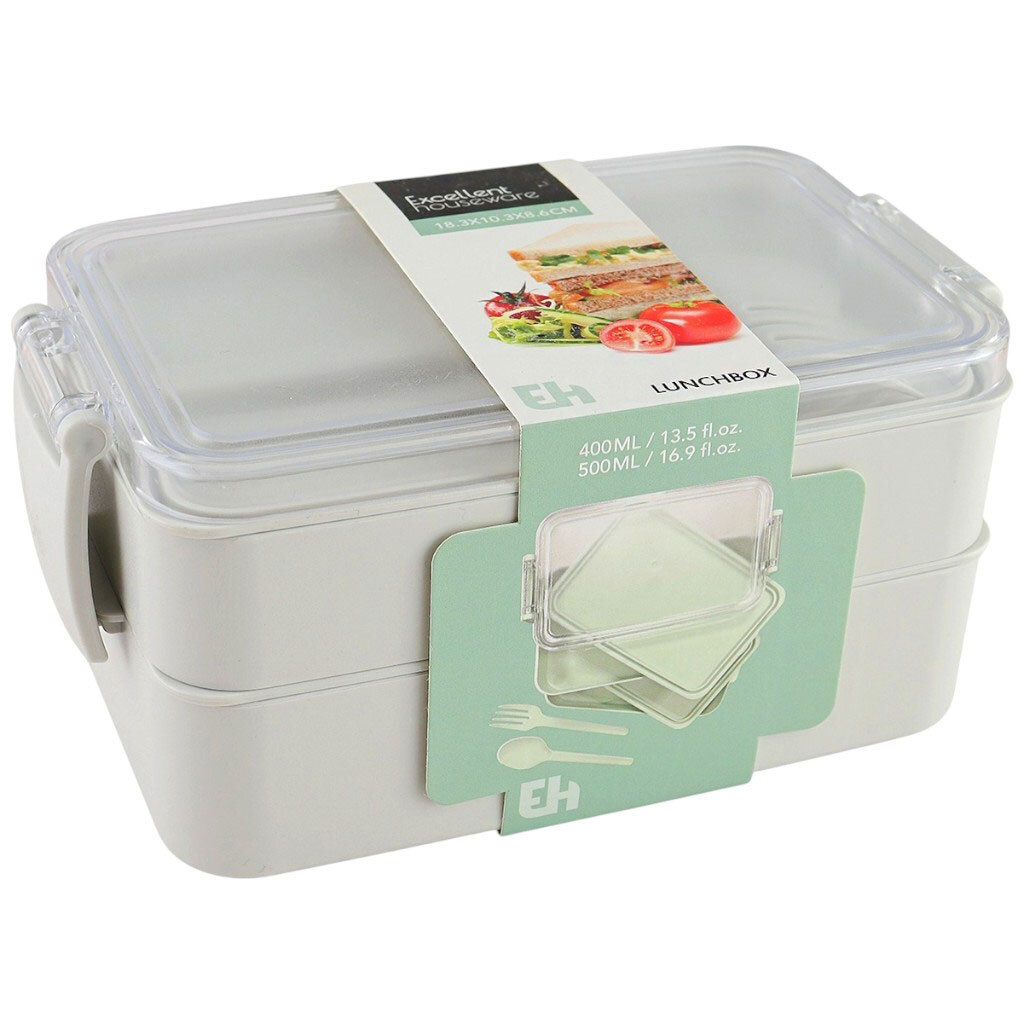 Ланч-бокс пластиковый с приборами Excellent Houseware 400 мл + 500 мл - № 1 Ланч-бокс пластиковый с приборами Excellent Houseware 400 мл + 500 мл - № 1