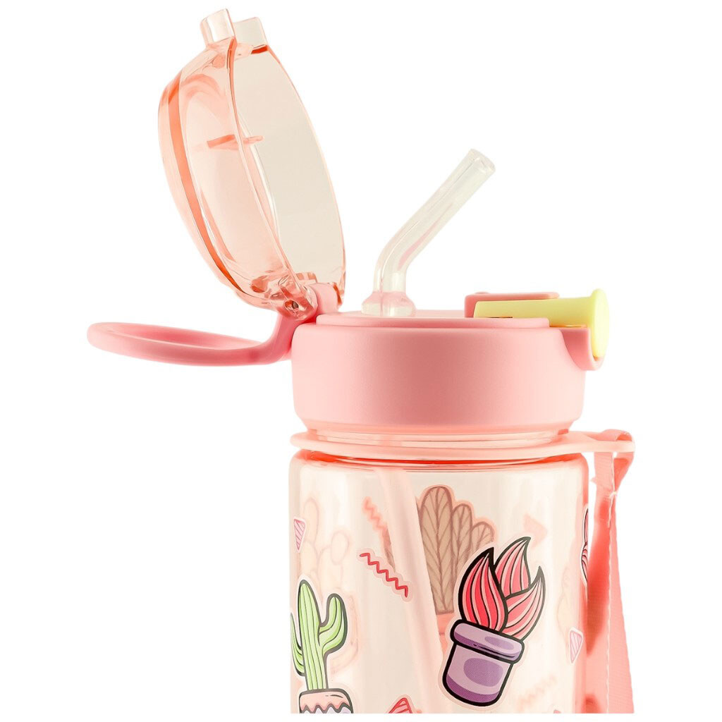 Бутылка для напитков пластиковая с трубочкой детская с принтом 650 мл - № 2 Бутылка для напитков пластиковая с трубочкой детская с принтом 650 мл - № 2