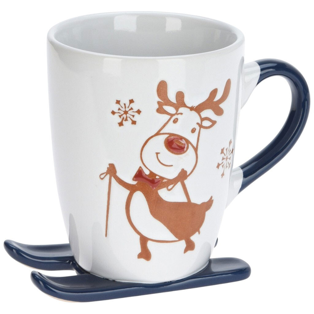 Чашка керамическая SIAKI с рождественским дизайном на лыжах 330 мл - № 1 Чашка керамическая SIAKI с рождественским дизайном на лыжах 330 мл - № 1