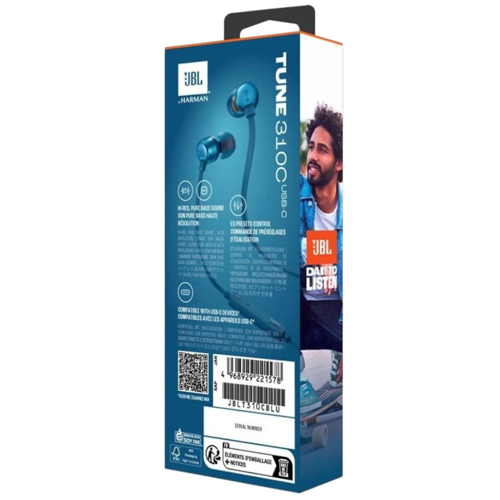 Гарнитура JBL Tune 310C, С микрофоном, Синий - № 9 Гарнитура JBL Tune 310C, С микрофоном, Синий - № 9