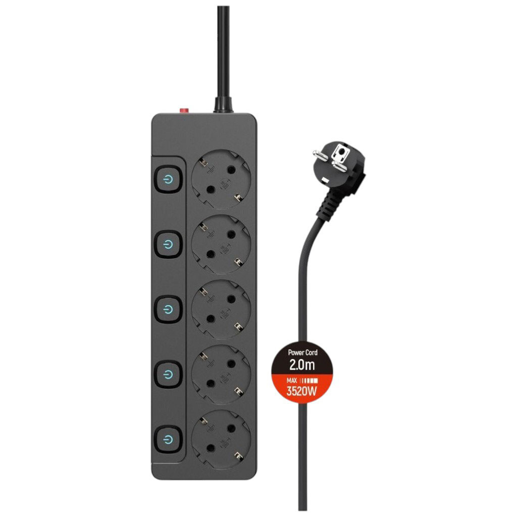 Сетевой удлинитель СolorWay CW-PSEA52SBK, 2.0 м., Черный - № 1 Сетевой удлинитель СolorWay CW-PSEA52SBK, 2.0 м., Черный - № 1