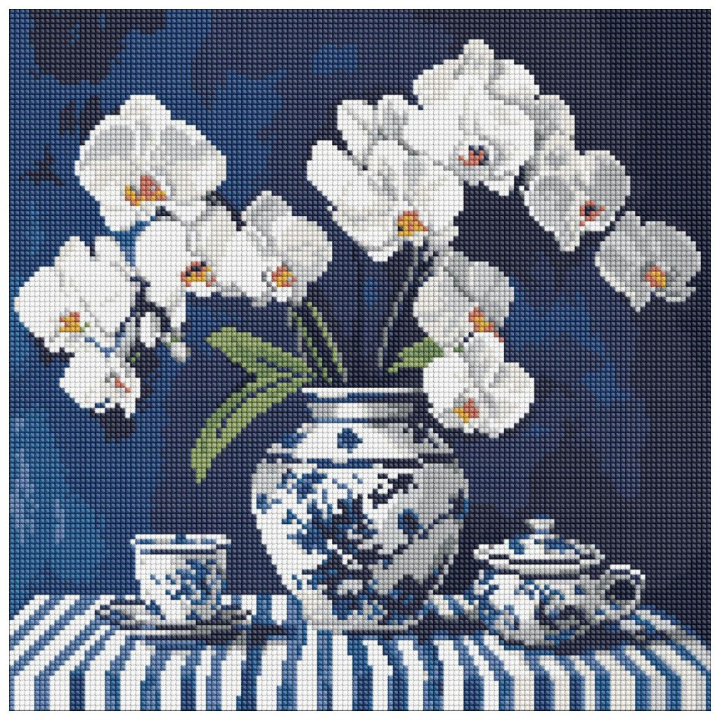 Алмазная мозаика "Орхидея в фарфоре", 40х40 см, Ідейка - № 1 Алмазная мозаика "Орхидея в фарфоре", 40х40 см, Ідейка - № 1