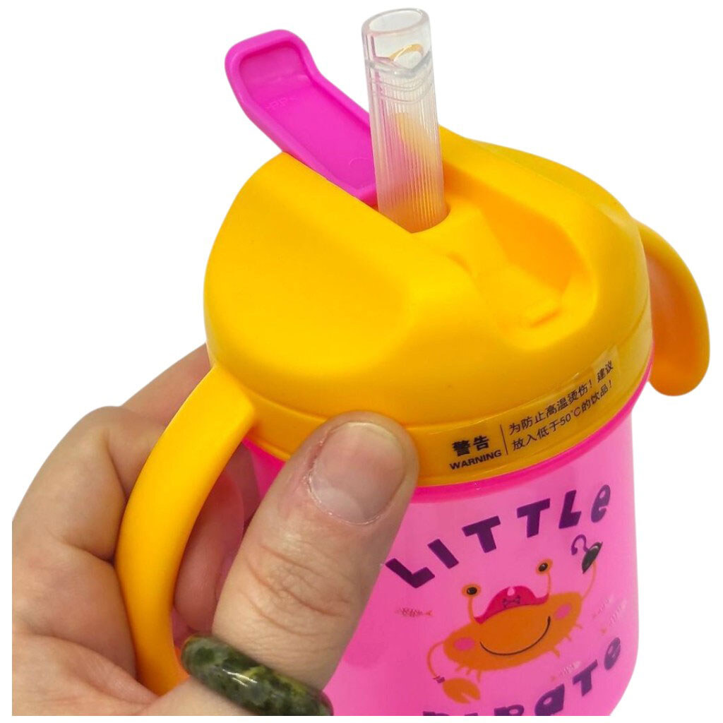 Дитячий поїльник з трубочкою, сині ручки, 280 мл, Mega Zayka - № 2 Дитячий поїльник з трубочкою, сині ручки, 280 мл, Mega Zayka - № 2