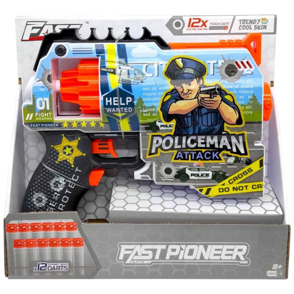 Іграшковий пістолет, бластер, з барабаном та м'якими патронами, 21х19 см, коробка, 24х22х6,5 см, Mic - № 1 Іграшковий пістолет, бластер, з барабаном та м'якими патронами, 21х19 см, коробка, 24х22х6,5 см, Mic - № 1