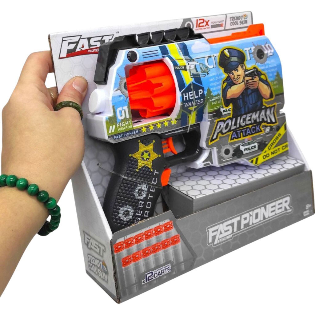 Іграшковий пістолет, бластер, з барабаном та м'якими патронами, 21х19 см, коробка, 24х22х6,5 см, Mic - № 2 Іграшковий пістолет, бластер, з барабаном та м'якими патронами, 21х19 см, коробка, 24х22х6,5 см, Mic - № 2