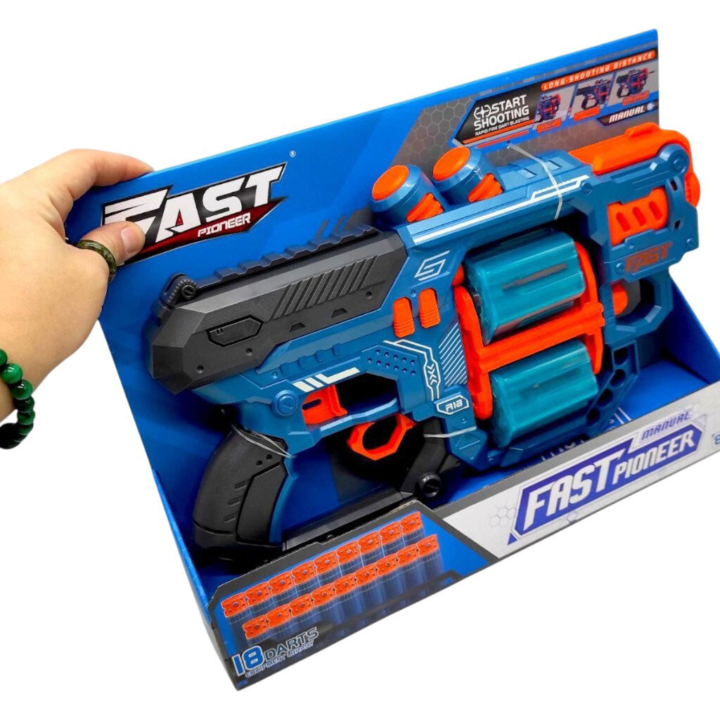 Игрушечный пистолет, бластер, с мягкими патронами, 31, 5 х 18, 5 см, коробка, 37х6, 5х27 см, Mic - № 2 Игрушечный пистолет, бластер, с мягкими патронами, 31, 5 х 18, 5 см, коробка, 37х6, 5х27 см, Mic - № 2