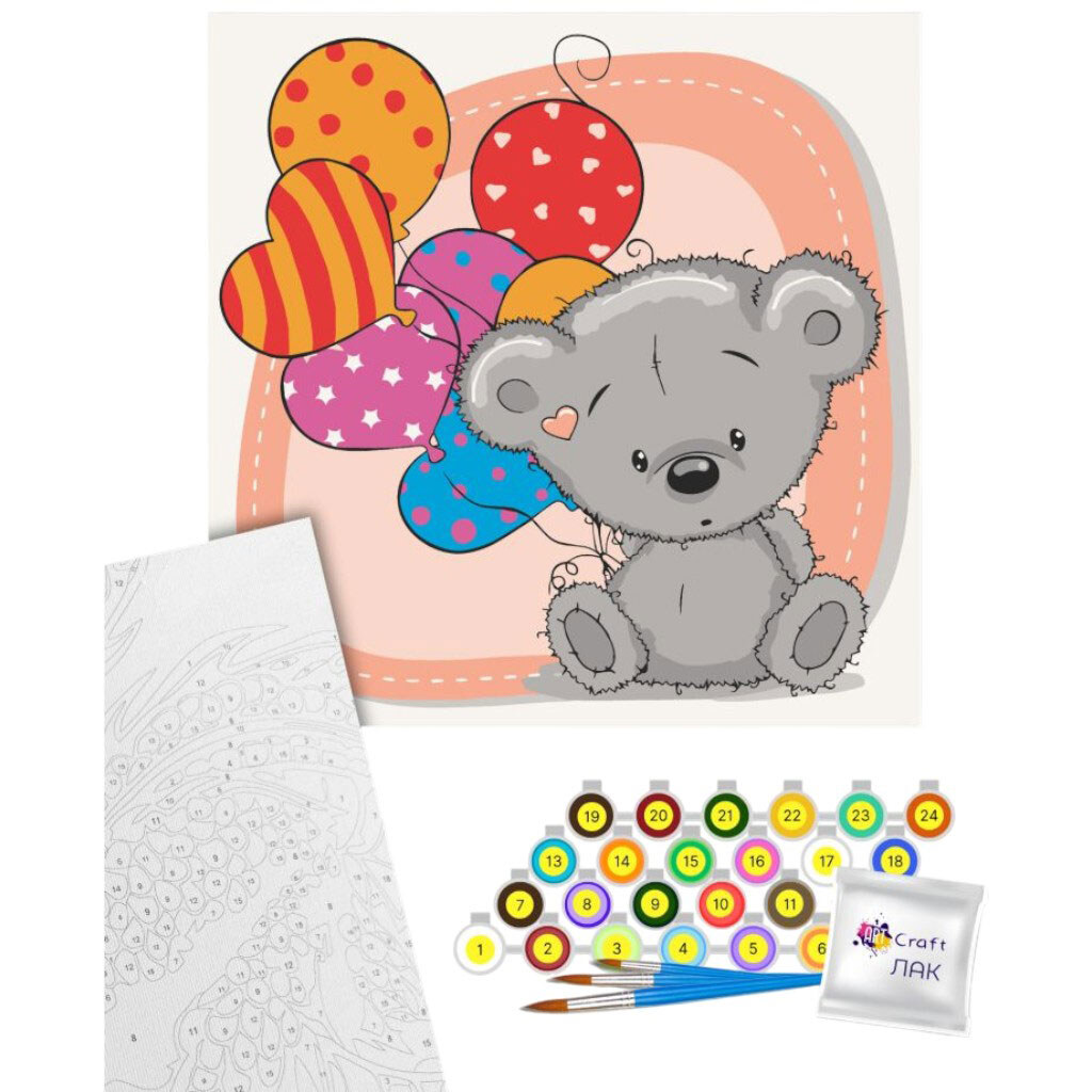 Картина по номерам "Медвежонок с шариками", 30х30 см, Art Craft - № 2 Картина по номерам "Медвежонок с шариками", 30х30 см, Art Craft - № 2