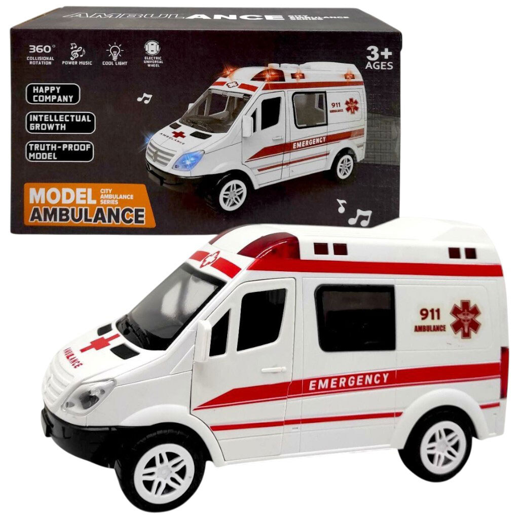 Машина на батарейках "Швидка допомога", світло, звук, у коробці 20,4x11,3x9 см, Mic - № 1 Машина на батарейках "Швидка допомога", світло, звук, у коробці 20,4x11,3x9 см, Mic - № 1