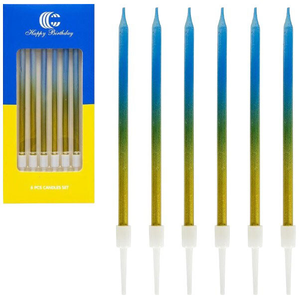 Набір свічок для торта 6шт, жовто-блакитний, Mic - № 1 Набір свічок для торта 6шт, жовто-блакитний, Mic - № 1