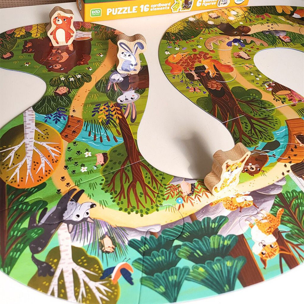 Пазл "Кто живет в лесу?", 16 картонных деталей + 6 деревянных фигурок, Dodo - № 3 Пазл "Кто живет в лесу?", 16 картонных деталей + 6 деревянных фигурок, Dodo - № 3