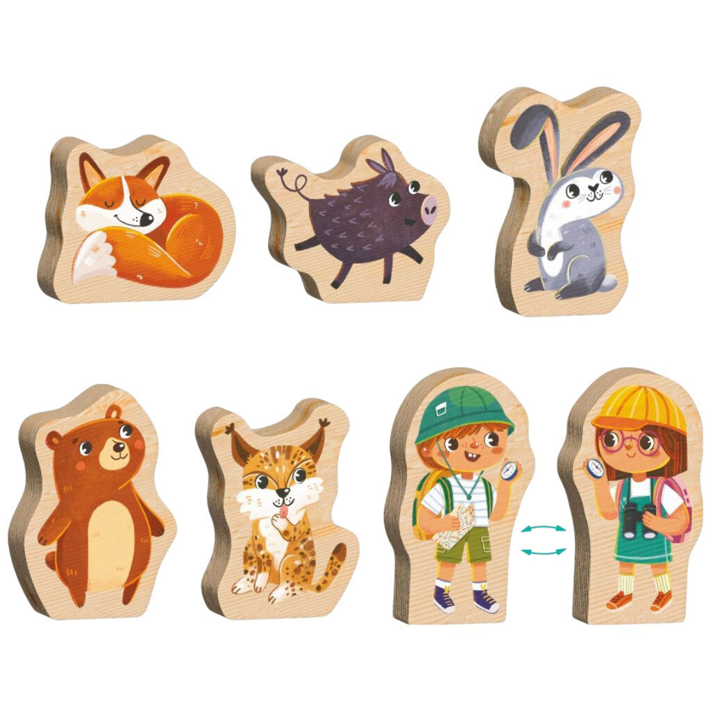 Пазл "Кто живет в лесу?", 16 картонных деталей + 6 деревянных фигурок, Dodo - № 5 Пазл "Кто живет в лесу?", 16 картонных деталей + 6 деревянных фигурок, Dodo - № 5