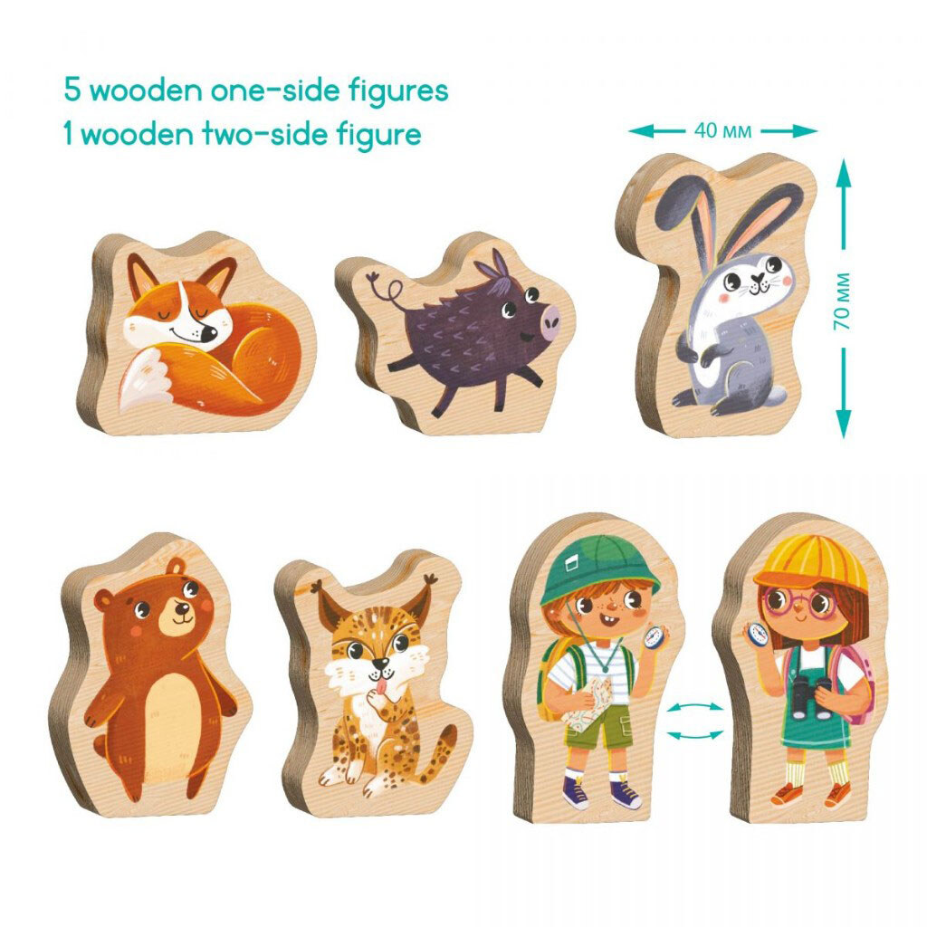 Пазл "Кто живет в лесу?", 16 картонных деталей + 6 деревянных фигурок, Dodo - № 7 Пазл "Кто живет в лесу?", 16 картонных деталей + 6 деревянных фигурок, Dodo - № 7