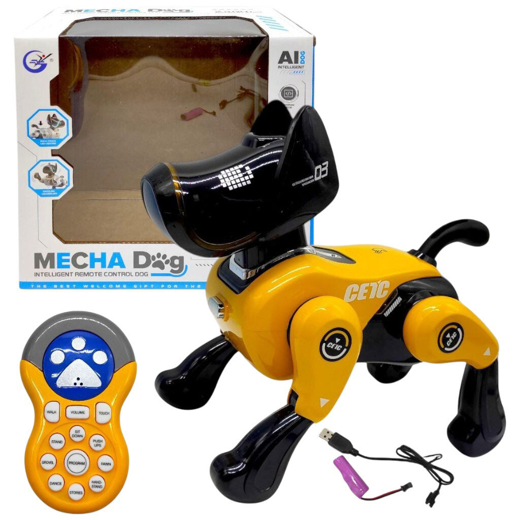 Песик на радіокеруванні, акум. 3, 7 V, пульт 2, 4 Ghz, музика, підсвічування, звуки, USB-кабель, сенсорний датчик, історії англійською мовою, танцює, виконує команди, регулювання гучності; коробка 27х25х16 см, Intelligent - № 1 Песик на радіокеруванні, акум. 3, 7 V, пульт 2, 4 Ghz, музика, підсвічування, звуки, USB-кабель, сенсорний датчик, історії англійською мовою, танцює, виконує команди, регулювання гучності; коробка 27х25х16 см, Intelligent - № 1