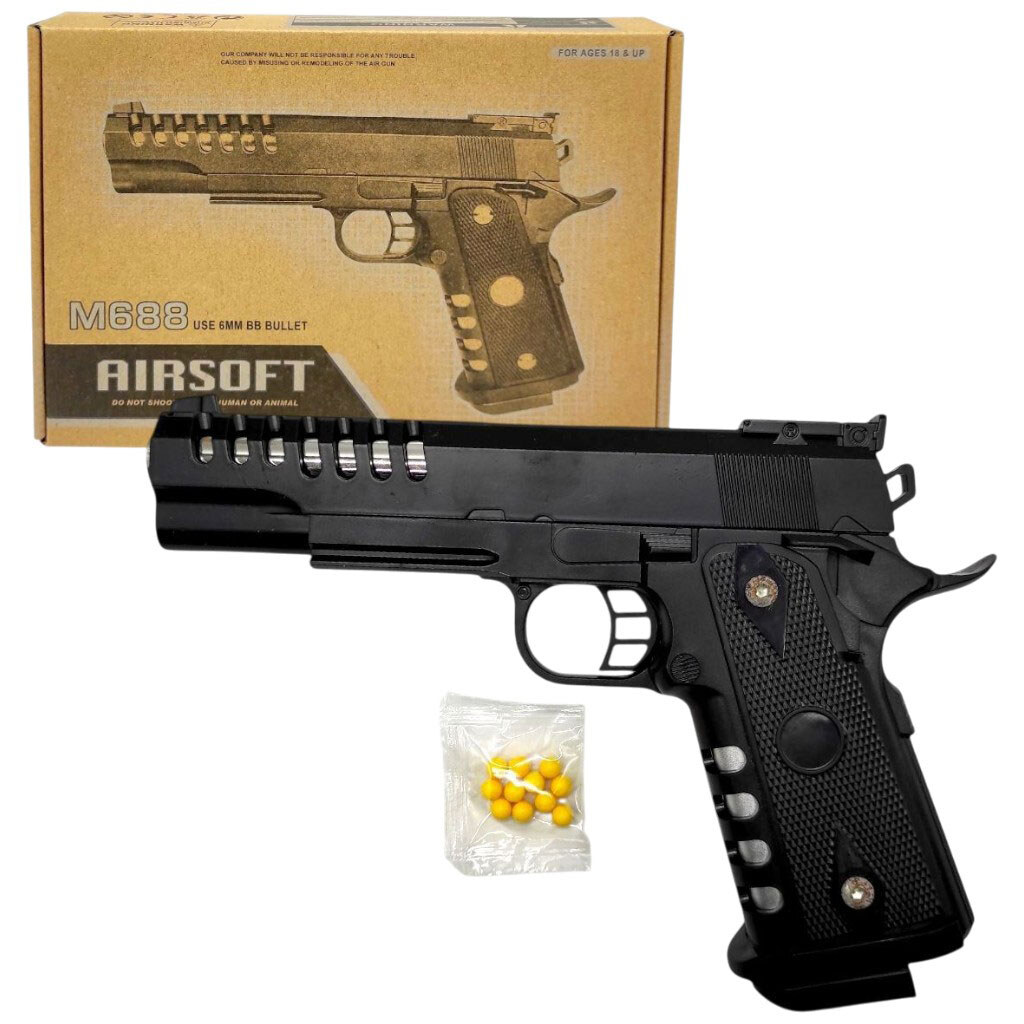 Пістолет із металевими деталями, коробка 26x18x4,5 см, Mic - № 1 Пістолет із металевими деталями, коробка 26x18x4,5 см, Mic - № 1