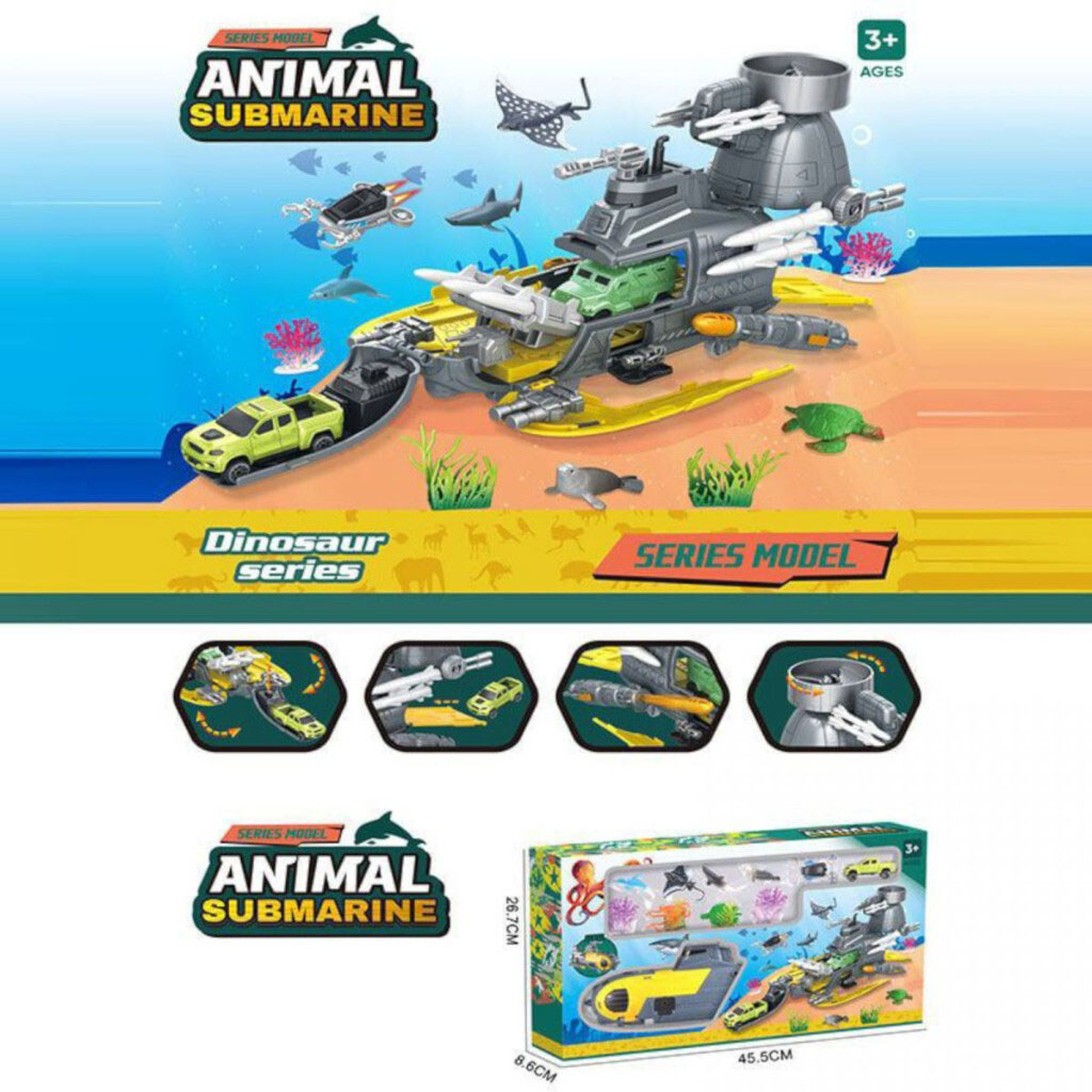 Підводний човен "Субмарина", 6 фігурок тварин, розкладається, механічний запускач, 2 гармати, снаряди, рухомі елементи, в коробці, Mic - № 3 Підводний човен "Субмарина", 6 фігурок тварин, розкладається, механічний запускач, 2 гармати, снаряди, рухомі елементи, в коробці, Mic - № 3