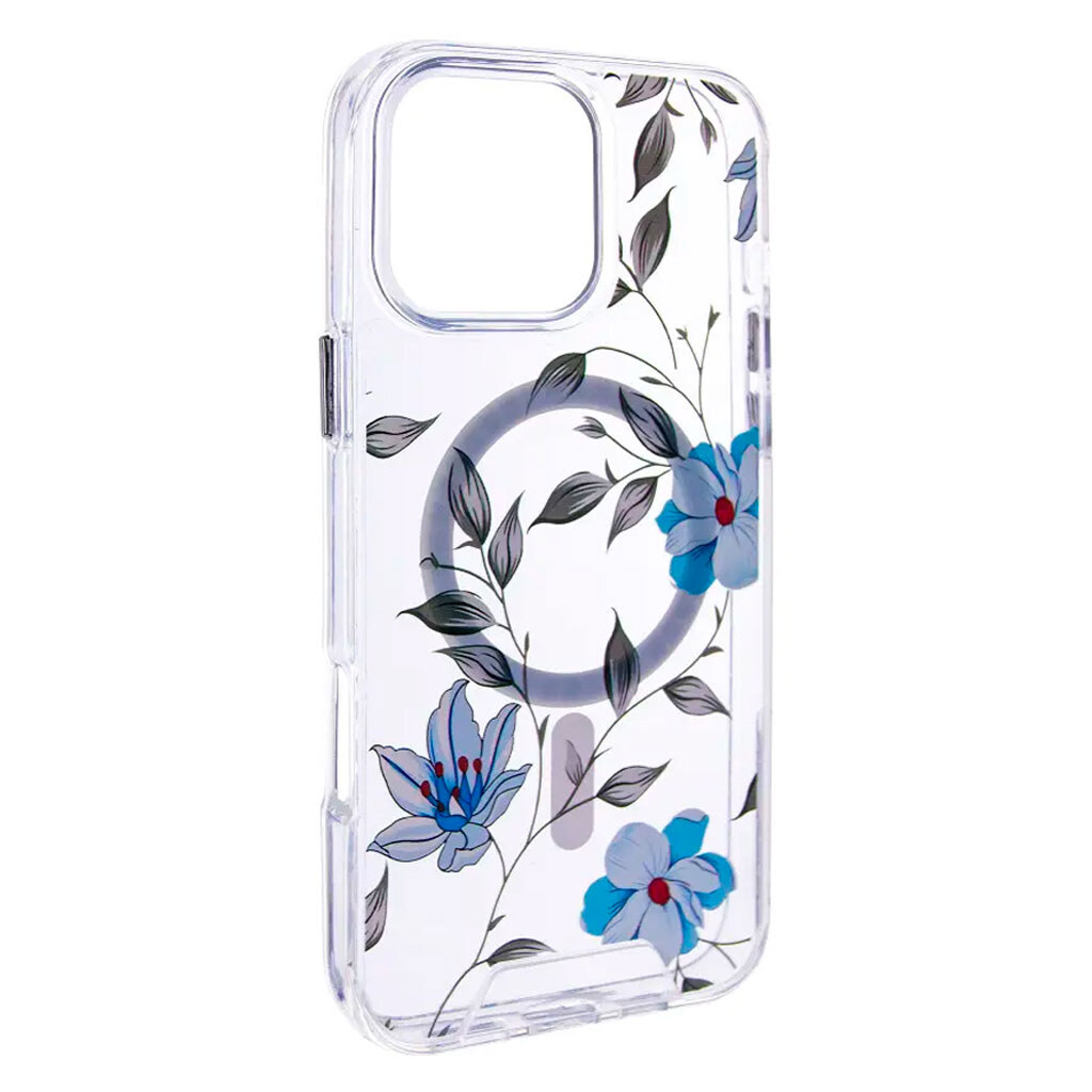 Чохол (накладка) Apple iPhone 17, Epik Clear Garden, Blue Blossom, MagSafe, Малюнок - № 1 Чохол (накладка) Apple iPhone 17, Epik Clear Garden, Blue Blossom, MagSafe, Малюнок - № 1