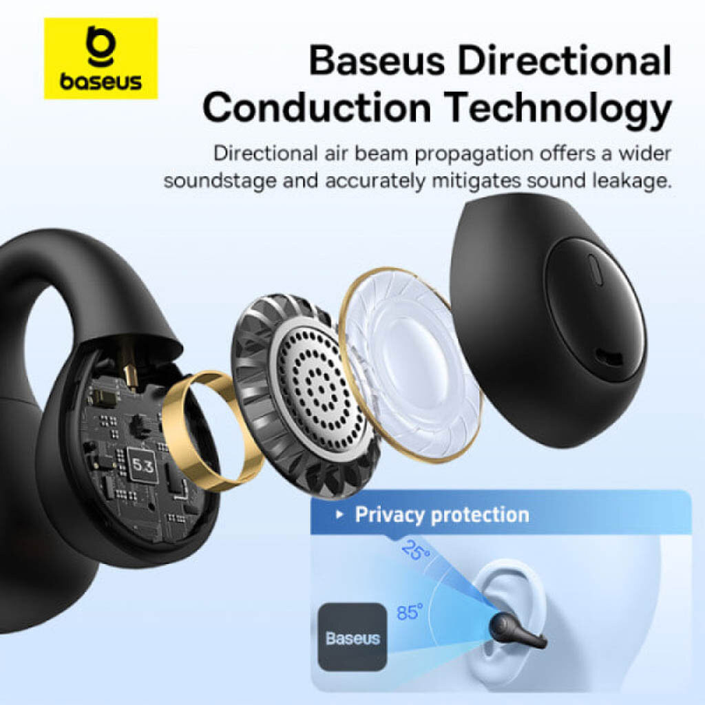 Bluetooth-гарнитура Baseus A00069101223-00 AirGo AS01 Open-Ear, Стерео, Черный - № 5 Bluetooth-гарнитура Baseus A00069101223-00 AirGo AS01 Open-Ear, Стерео, Черный - № 5