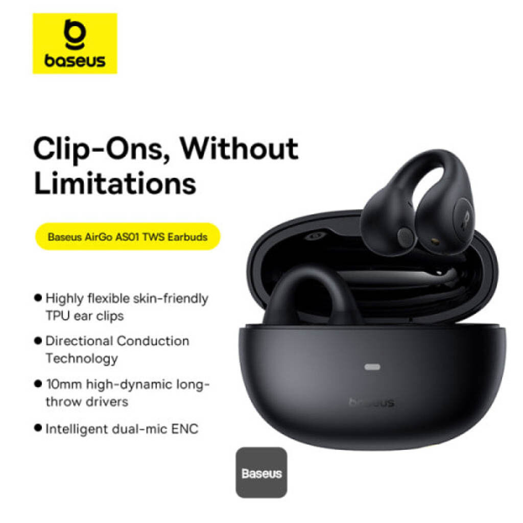 Bluetooth-гарнитура Baseus A00069101223-00 AirGo AS01 Open-Ear, Стерео, Черный - № 8 Bluetooth-гарнитура Baseus A00069101223-00 AirGo AS01 Open-Ear, Стерео, Черный - № 8