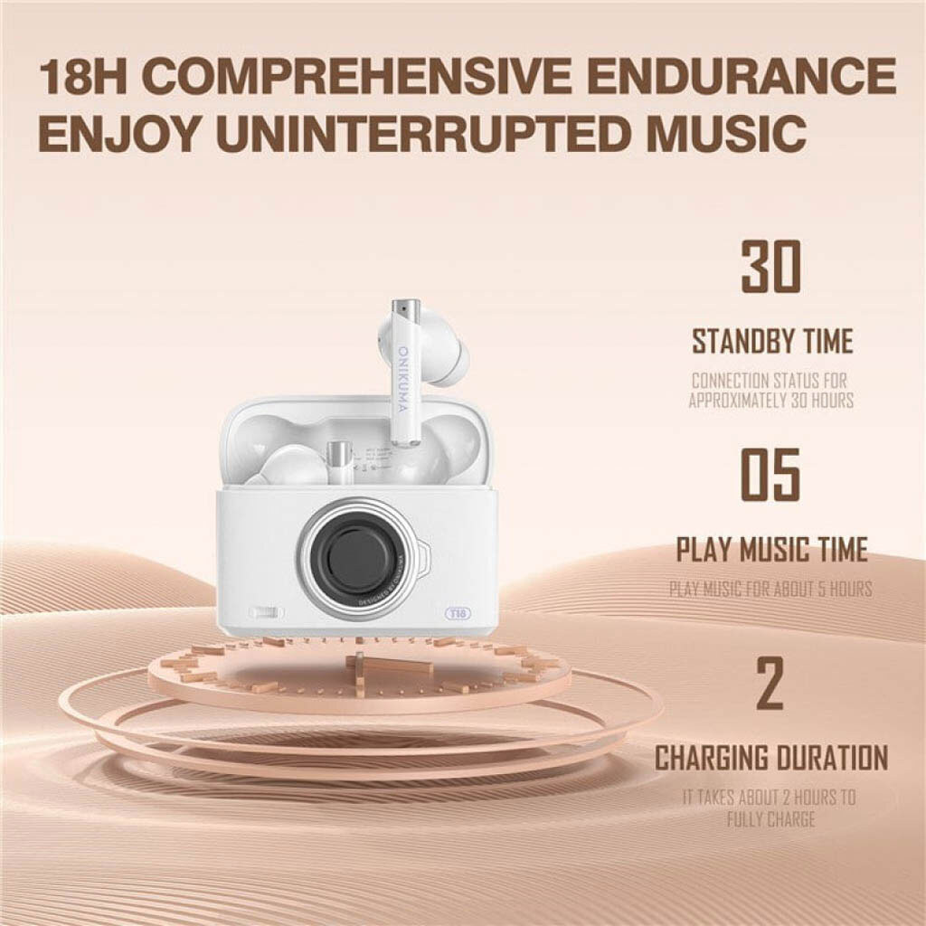 Bluetooth-гарнитура Onikuma T18 Camera, Стерео, Бежевый - № 4 Bluetooth-гарнитура Onikuma T18 Camera, Стерео, Бежевый - № 4