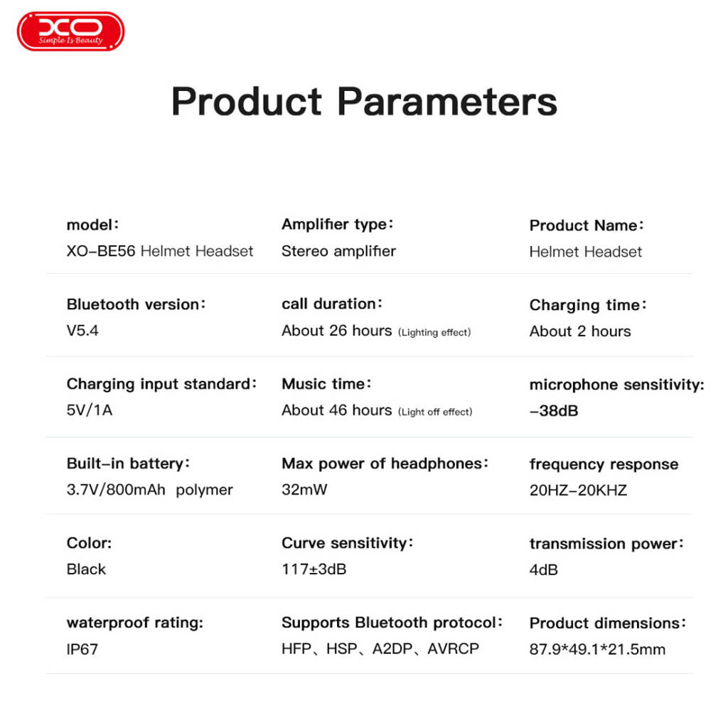 Мотогарнітура XO BE56, Чорний - № 8 Мотогарнітура XO BE56, Чорний - № 8