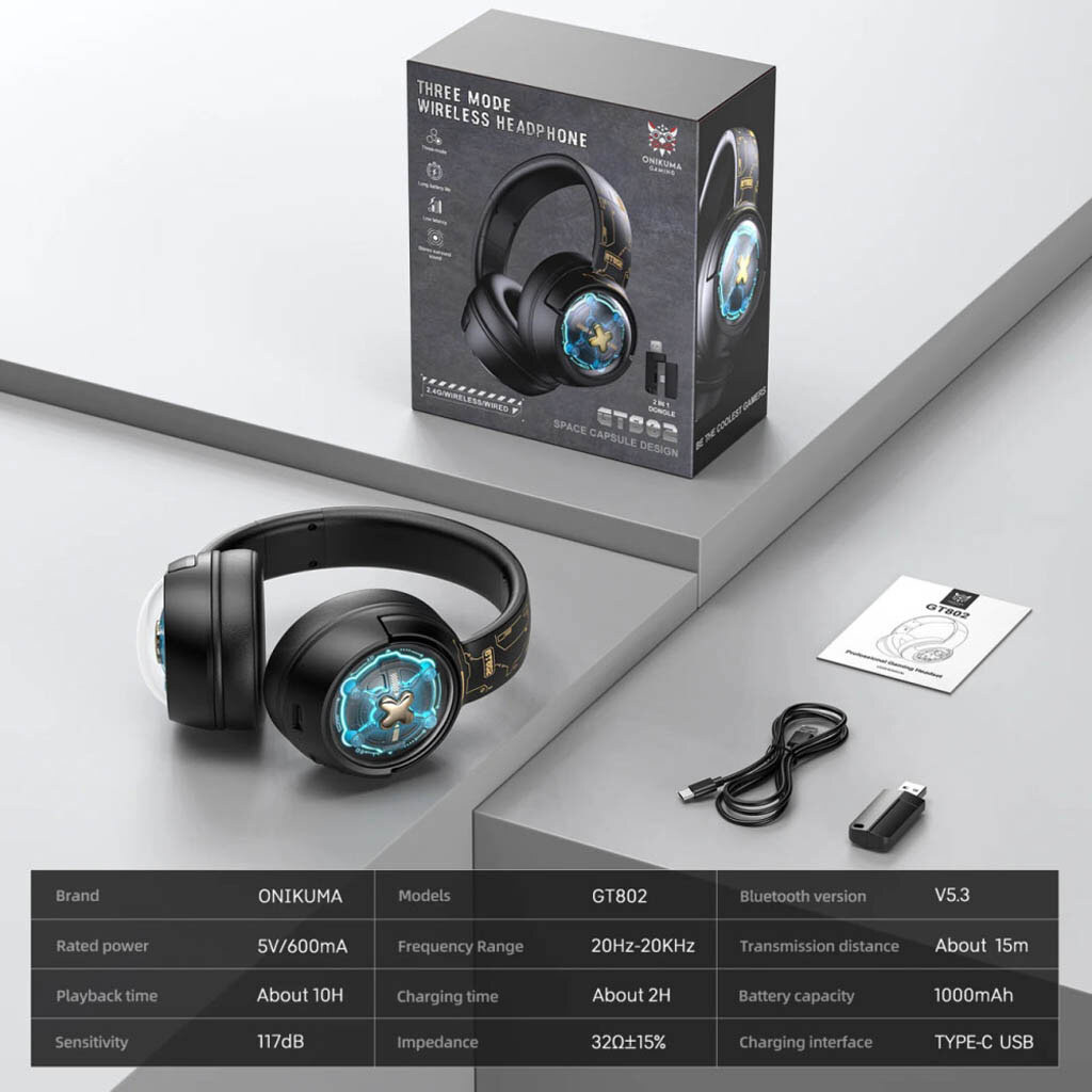 Bluetooth-гарнитура Onikuma GT802 Gaming, Стерео, Черный - № 8 Bluetooth-гарнитура Onikuma GT802 Gaming, Стерео, Черный - № 8