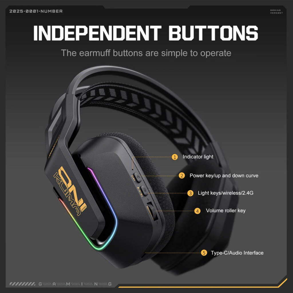 Bluetooth-гарнитура Onikuma GT828 Gaming, Стерео, Черный - № 6 Bluetooth-гарнитура Onikuma GT828 Gaming, Стерео, Черный - № 6
