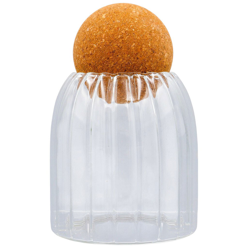 Ємність для сипучих скляних ребристих з корковою кришкою 390 мл - № 1 Ємність для сипучих скляних ребристих з корковою кришкою 390 мл - № 1