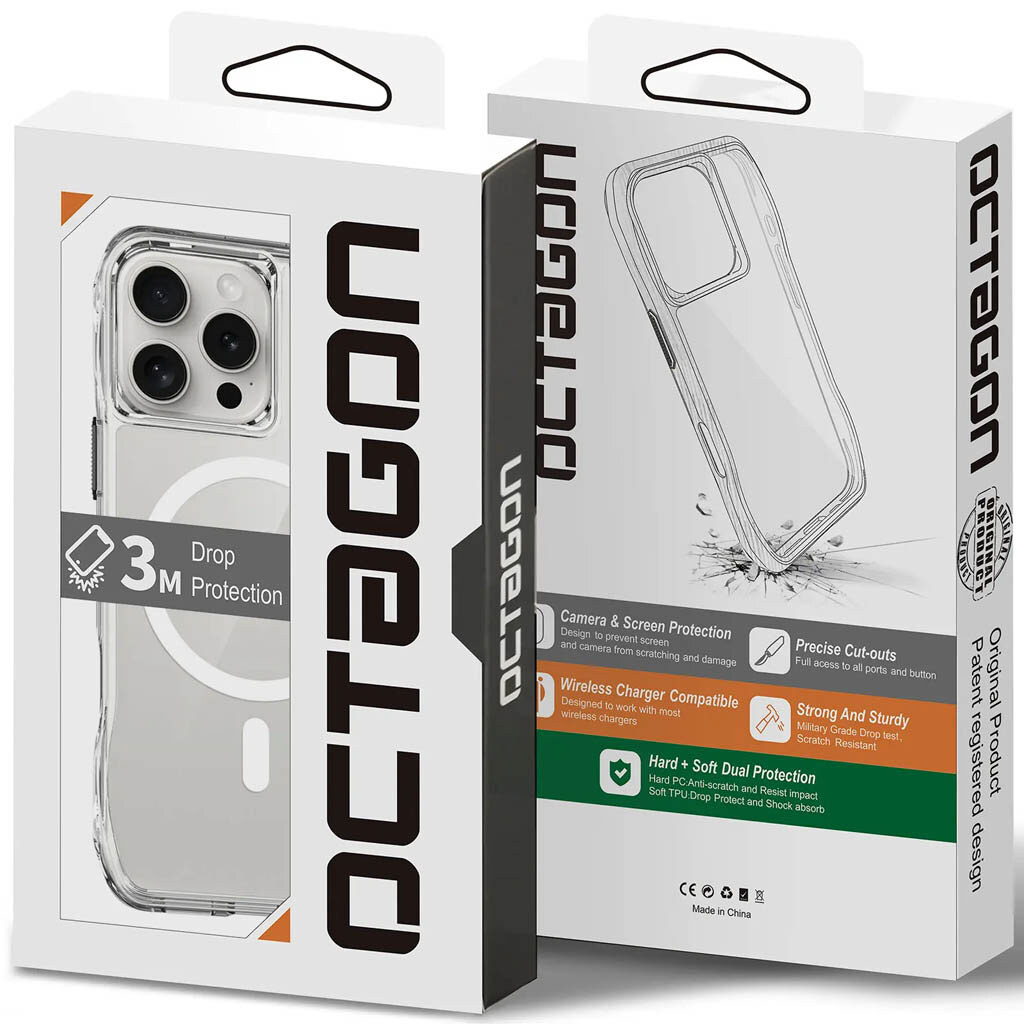 Чохол (накладка) Apple iPhone 16 Pro, Space Octagon, MagSafe, Прозорий - № 5 Чохол (накладка) Apple iPhone 16 Pro, Space Octagon, MagSafe, Прозорий - № 5