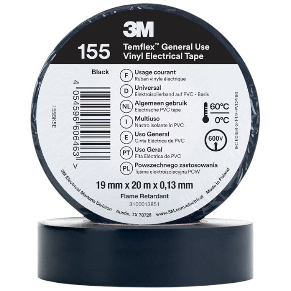 Изолента 3М 155 TEMFLEX, 20.0 м., 19 мм., Черный - № 1 Изолента 3М 155 TEMFLEX, 20.0 м., 19 мм., Черный - № 1