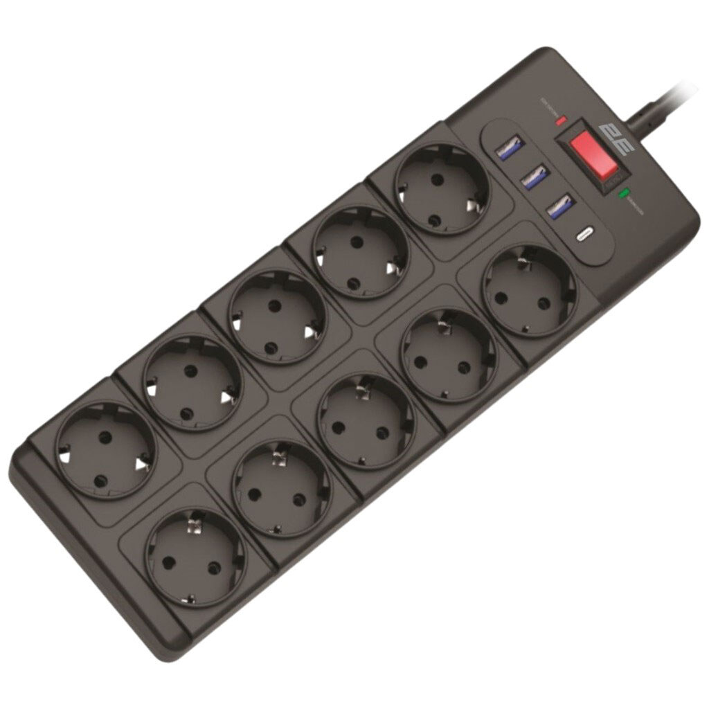 Фільтр мережі 2E-SP10M3USBBK, Чорний - № 1 Фільтр мережі 2E-SP10M3USBBK, Чорний - № 1