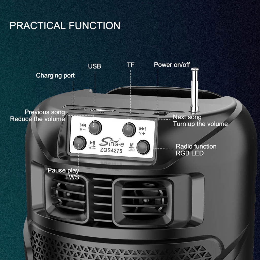 Портативная колонка Sing-e ZQS4275, Черный - № 4 Портативная колонка Sing-e ZQS4275, Черный - № 4