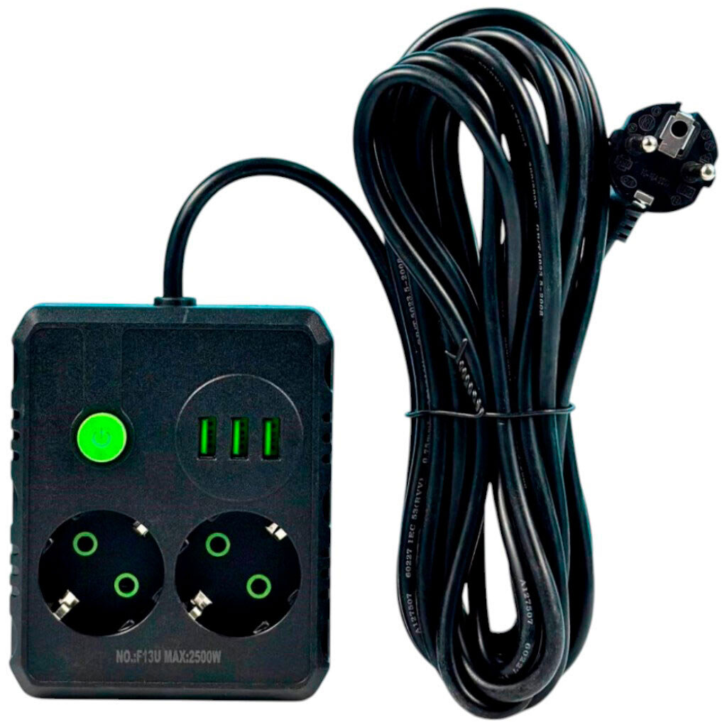 Сетевой удлинитель UA Power F13U, 4.0 м., Черный - № 1 Сетевой удлинитель UA Power F13U, 4.0 м., Черный - № 1