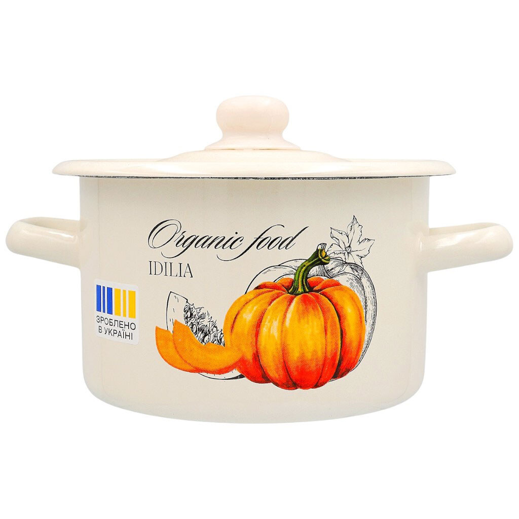 Кастрюля эмалированная с крышкой Idilia декор Тыква 2 л - № 1 Кастрюля эмалированная с крышкой Idilia декор Тыква 2 л - № 1