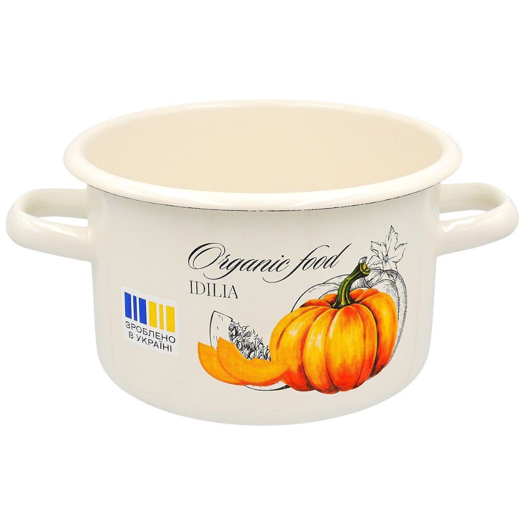 Кастрюля эмалированная с крышкой Idilia декор Тыква 2 л - № 3 Кастрюля эмалированная с крышкой Idilia декор Тыква 2 л - № 3