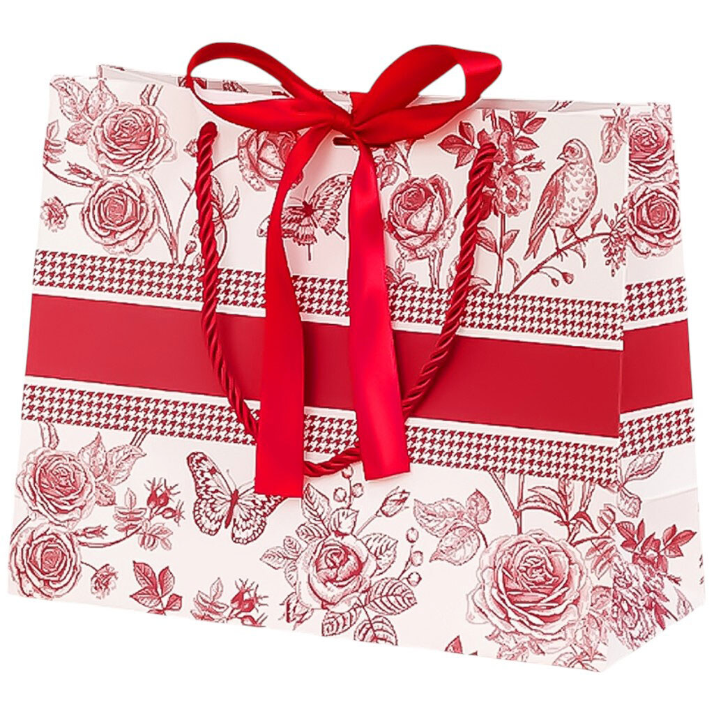 Пакет подарунковий паперовий з червоним візерунком 32х25х10 см - № 1 Пакет подарунковий паперовий з червоним візерунком 32х25х10 см - № 1
