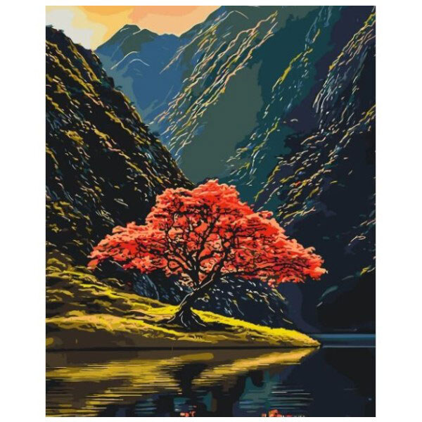 Картина по номерам "Дерево среди гор", 40x50 см, Origami - № 1 Картина по номерам "Дерево среди гор", 40x50 см, Origami - № 1