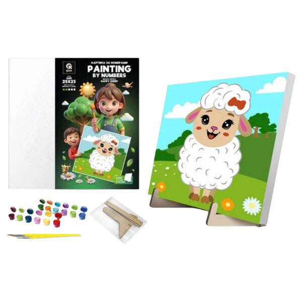Картина по номерам "Веселая Овца", 25х25 см, с деревянной подставкой, Qbee - № 2 Картина по номерам "Веселая Овца", 25х25 см, с деревянной подставкой, Qbee - № 2