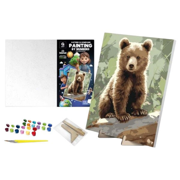 Картина по номерам "Любознательный мишка", 30х40 см, с деревянной подставкой, Qbee - № 3 Картина по номерам "Любознательный мишка", 30х40 см, с деревянной подставкой, Qbee - № 3