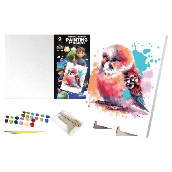 Картина по номерам "Маленький попугай", 30х40 см, с деревянной подставкой, Qbee - № 3 Картина по номерам "Маленький попугай", 30х40 см, с деревянной подставкой, Qbee - № 3