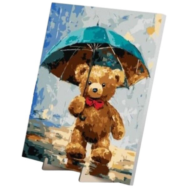 Картина по номерам "Медвежонок и Дождь", 30х40 см, с деревянной подставкой, Qbee - № 1 Картина по номерам "Медвежонок и Дождь", 30х40 см, с деревянной подставкой, Qbee - № 1