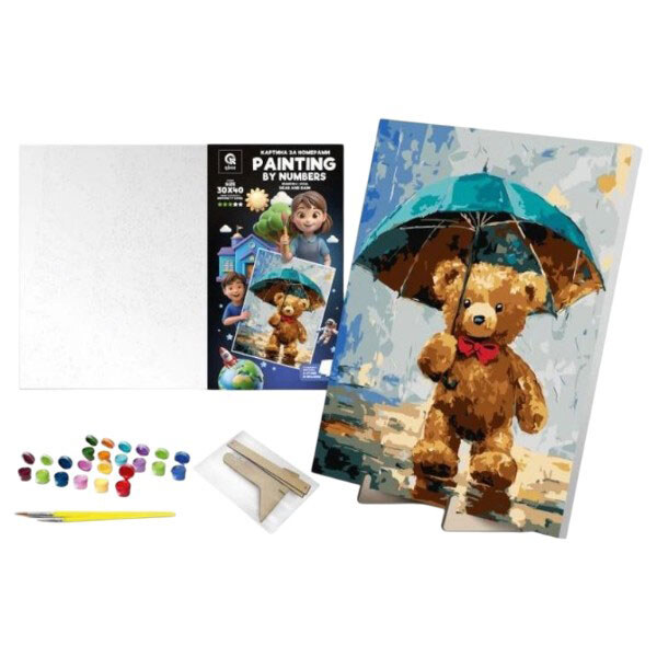 Картина по номерам "Медвежонок и Дождь", 30х40 см, с деревянной подставкой, Qbee - № 3 Картина по номерам "Медвежонок и Дождь", 30х40 см, с деревянной подставкой, Qbee - № 3