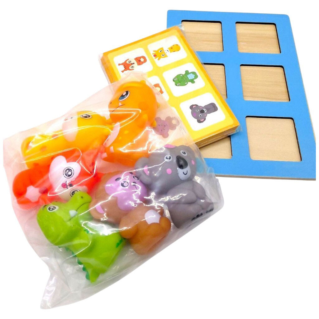 Логическая игра: деревянная доска 18х12.5 см, резиновые фигурки животных, двусторонние карточки с комбинациями животных, в коробке 20х6х15 см, Mic - № 2 Логическая игра: деревянная доска 18х12.5 см, резиновые фигурки животных, двусторонние карточки с комбинациями животных, в коробке 20х6х15 см, Mic - № 2
